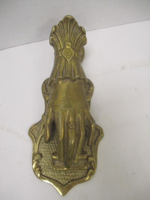 Brass School House Hand Bell, Solid Brass Apple Paperweight and Victorian Hand - 5