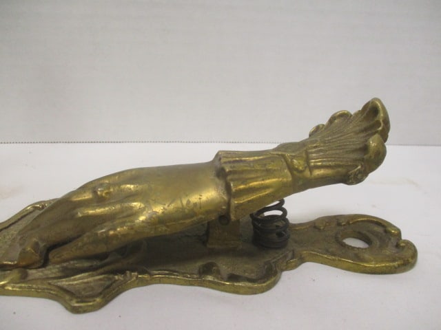 Brass School House Hand Bell, Solid Brass Apple Paperweight and Victorian Hand - 6