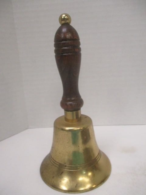 Brass School House Hand Bell, Solid Brass Apple Paperweight and Victorian Hand - 8