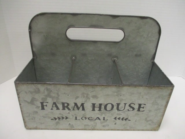 Galvanized Metal "Farm House" Caddy: 12 1/4" x 9" x 9 1/2"