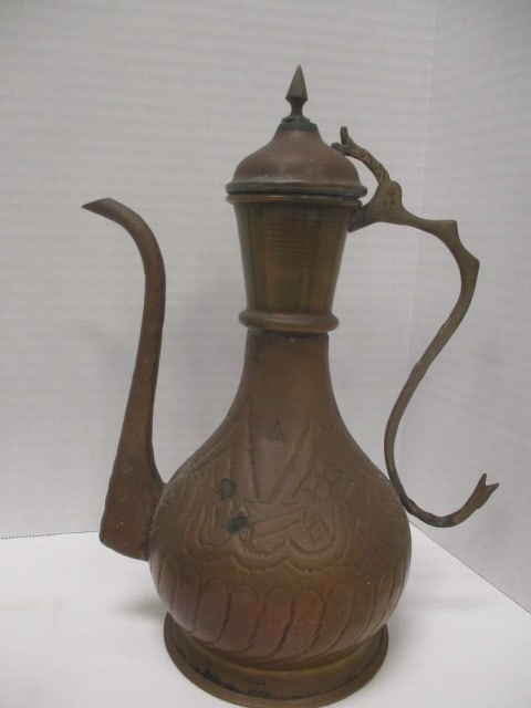 Vintage Middle Eastern Copper Ewer and Two Mixed Metal Wall Plaques - 2