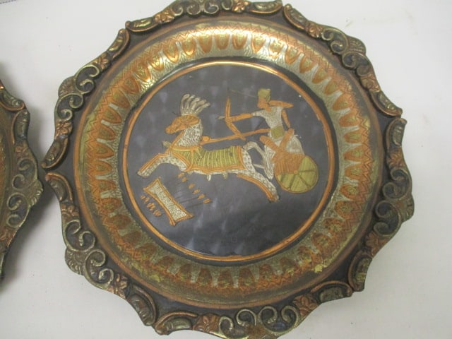 Vintage Middle Eastern Copper Ewer and Two Mixed Metal Wall Plaques - 6