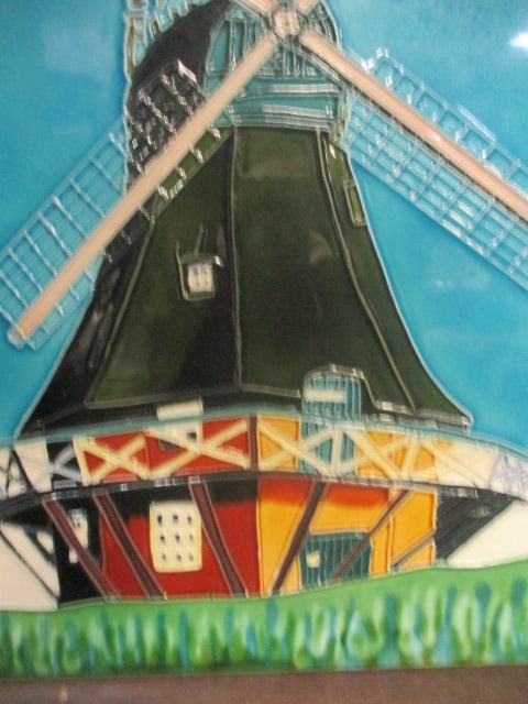 Vintage Colorful Handpainted Windmill Glazed Ceramic Tile Wall Plaque - 2