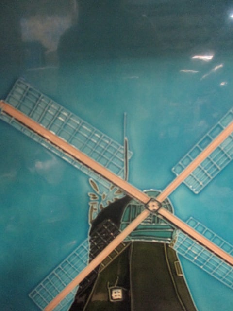 Vintage Colorful Handpainted Windmill Glazed Ceramic Tile Wall Plaque - 3