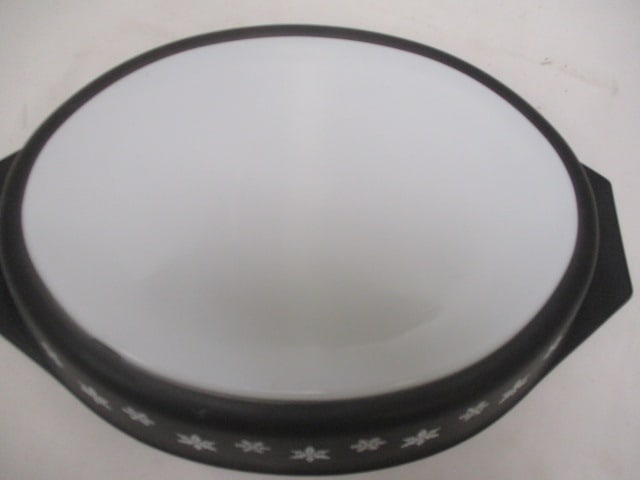 Midcentury Pyrex Charcoal Black "Snowflake" Divided Covered Casserole - 4
