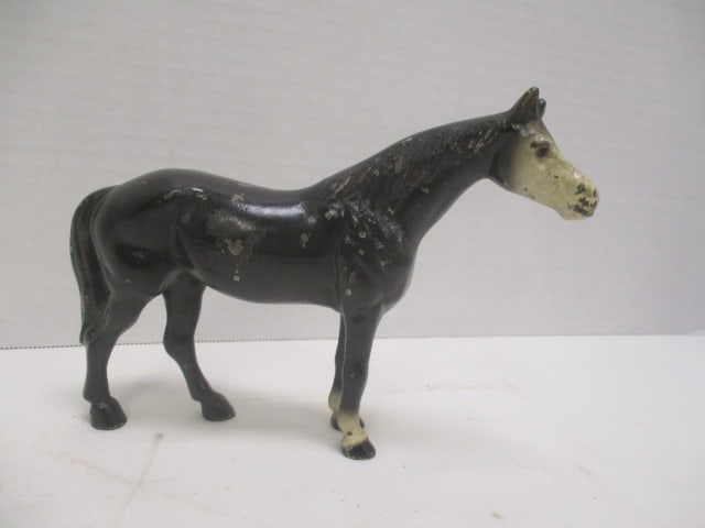 Old Solid Cast Iron Handpainted Horse Figure: 7" long, 5"h, some finish scuffs