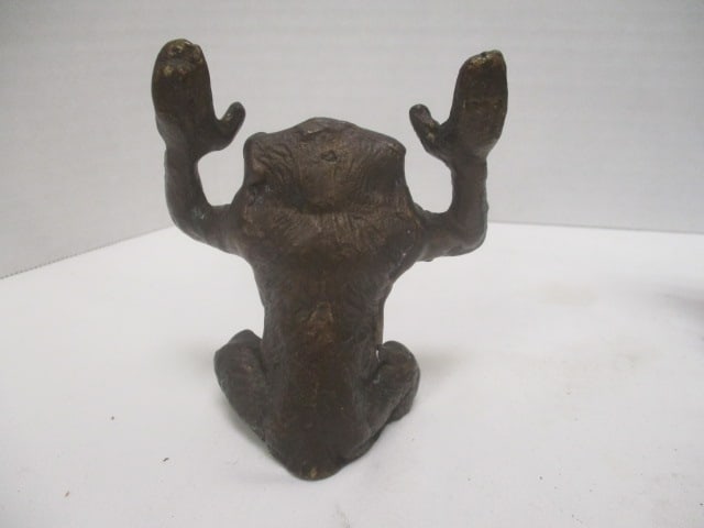 Cast Metal Antique Sadiron, Vintage Foo Dog Figure and "Hands Up" Monkey - 3