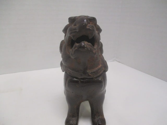 Cast Metal Antique Sadiron, Vintage Foo Dog Figure and "Hands Up" Monkey - 5