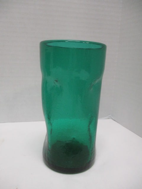 Three Midcentury Blenko "Pinched" Green Crackle Glass Tumblers - 2