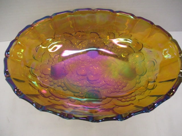 1960-70's Indiana Glass Co. Iridescent Carnival Glass Footed Fruit Bowl - 2