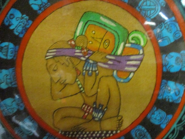 Handpainted Terra Cotta Myan Motif Wall Plaque - 2