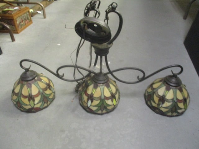 Stained Glass 3-Light Ceiling Light Fixture: 33" wide, great for over bar/island or pool table, Local Pickup Only