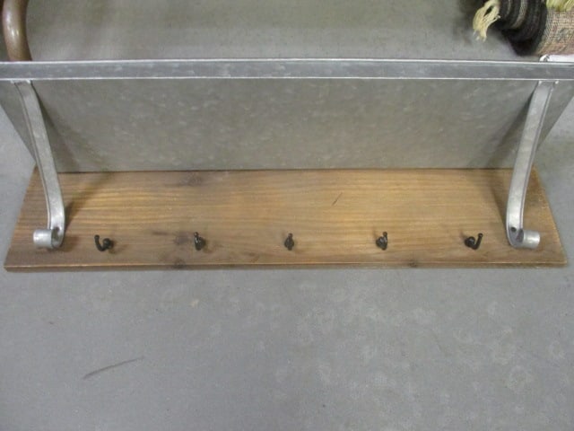 Farmhouse Style Galvanized Tin and Wood Shelf with Cup Hooks: 24 3/4" x 6 1/2" x 6 3/4", Local Pickup Only