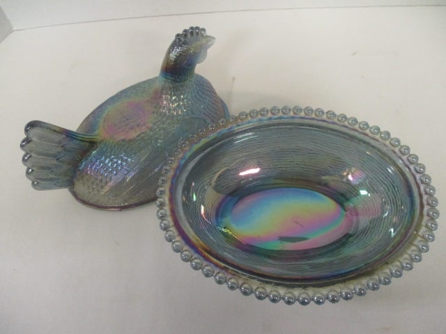Indiana Glass Iridescent Carnival Glass Hen on Nest Dish - 2