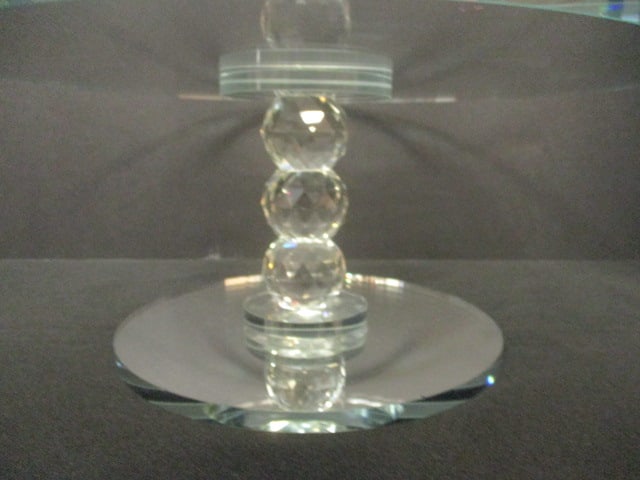 Custom Glass Cake Stand with Faceted Pedestal and Mirror Base - 2