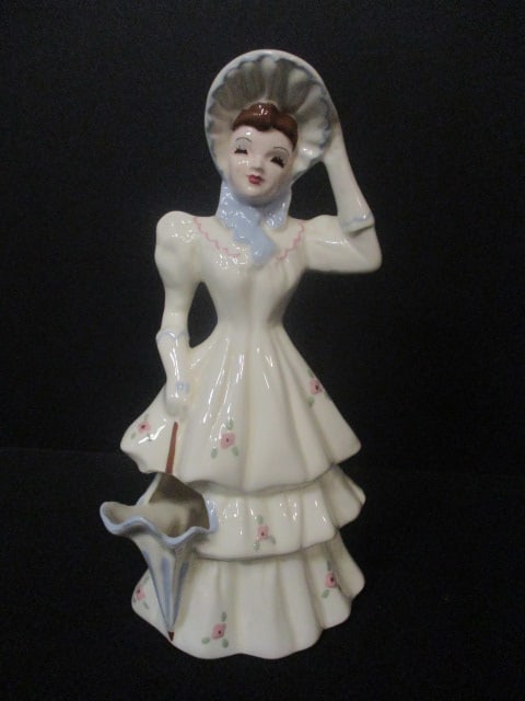 1940's California Victorian Woman Figural Vase: 8 1/4", per consigner note possibly California Florence Ceramics