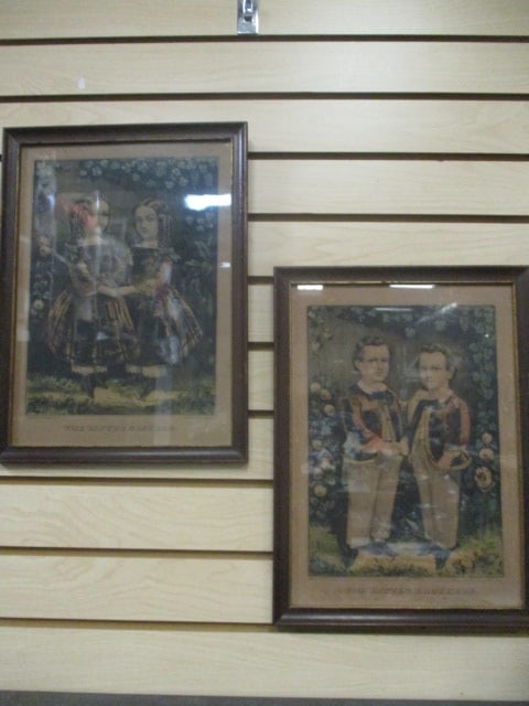 Two Framed Circa 1863 Currier & Ives "The Little Brothers" and "The Little Sisters" Lithograph Pr...: 11 1/4" x 15 1/4", appears to be in original frames