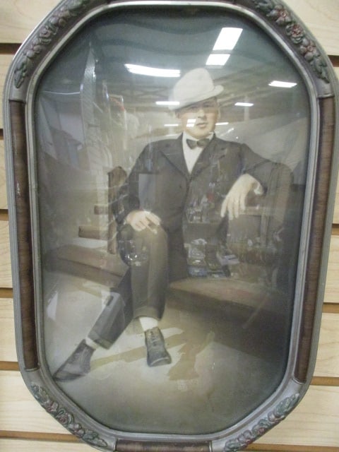 Circa 1905-1910 Hand Colored Portrait of Seated Gentleman with Convex Bubble Glass Frame: 11 1/4" x 17", from N.Y.C., dating per consigner note