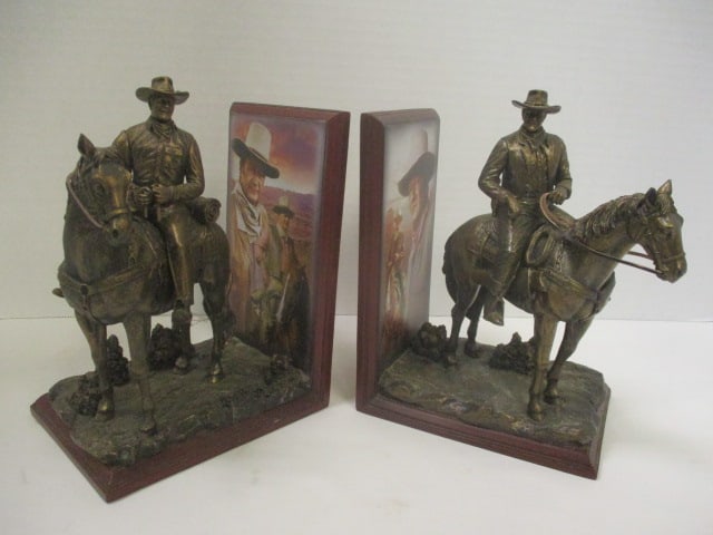 Pair of Bradford Exchange Limited Edition John Wayne "Trails of Glory" Bookends: 7 1/2"h, Limited Edition No. 0686/1500