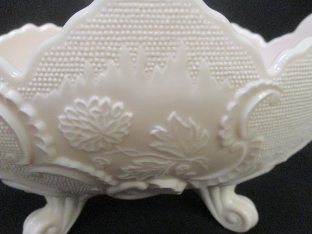Circa 1950's Jeanette Pink Milk Glass "Lombardi" Footed Fruit Bowl - 4