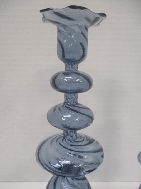 Two Hand Blown Art Glass Candleholders - 2