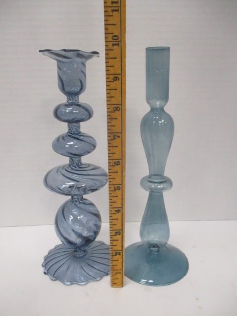Two Hand Blown Art Glass Candleholders - 7