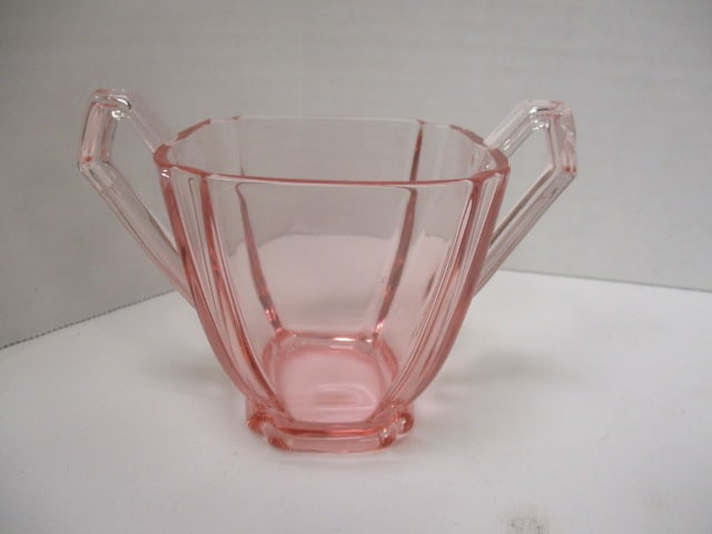 Circa 1930-40's Pink Depression Glass Creamer, Open Sugar Bowl and Underplate - 3