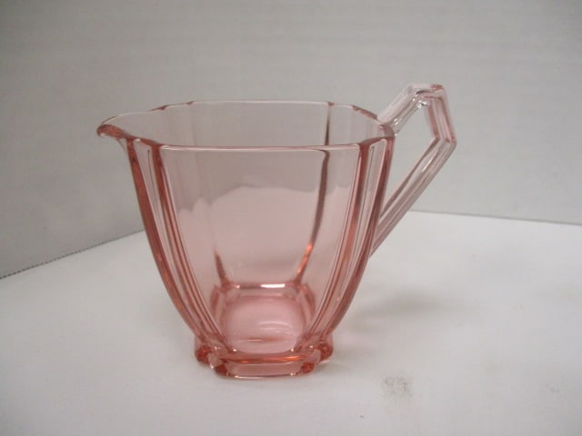 Circa 1930-40's Pink Depression Glass Creamer, Open Sugar Bowl and Underplate - 5