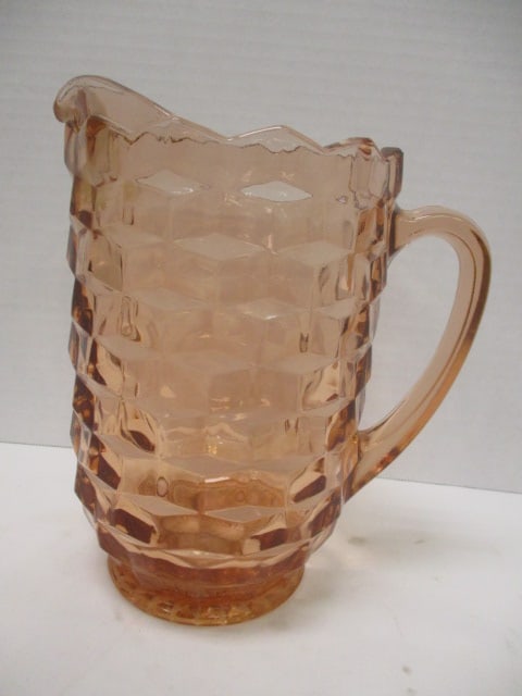 Circa 1929-1933 Jeanette Glass Co. Pink Depression Glass Cubist Pitcher: 8 3/4"h, dating and identification per consigner note