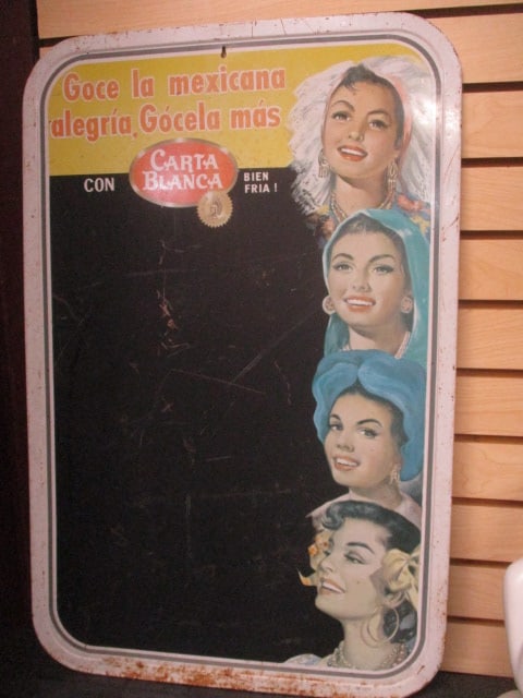 Vintage 1950's "Carta Blanca" Mexican Foods Metal Menu Advertising Sign: 19 1/2" x 30", scratches and rust spots, Local Pickup Suggested