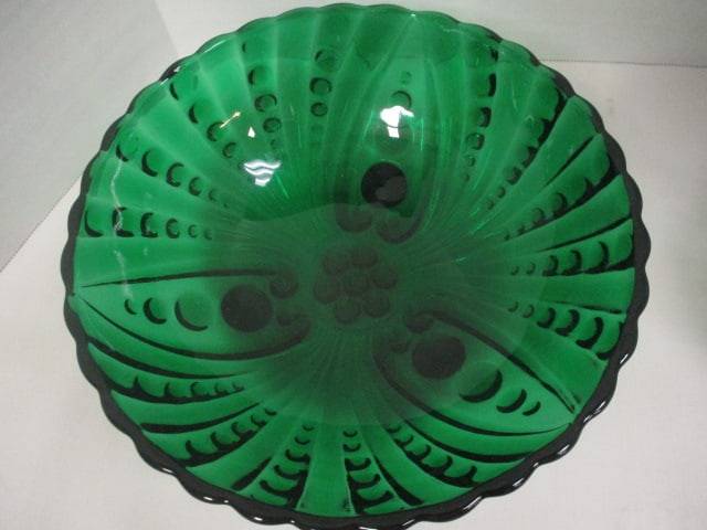 Anchor Hocking Forest Green Glass Bubble Bowl and Teal Daisy and Hobstar Bowl - 3