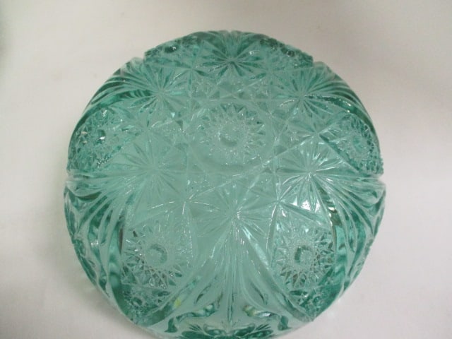 Anchor Hocking Forest Green Glass Bubble Bowl and Teal Daisy and Hobstar Bowl - 6