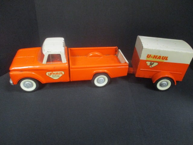 Vintage 1960's Nylint Pressed Steel Ford "U-Haul" Pickup and Trailer Toy Truck: #5072, approx. 21" long overall