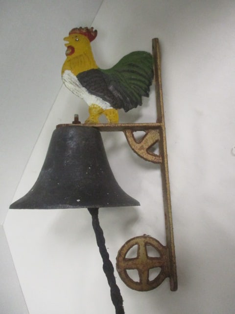 Handpainted Cast Iron Rooster Farm Bell: approx. 14"h
