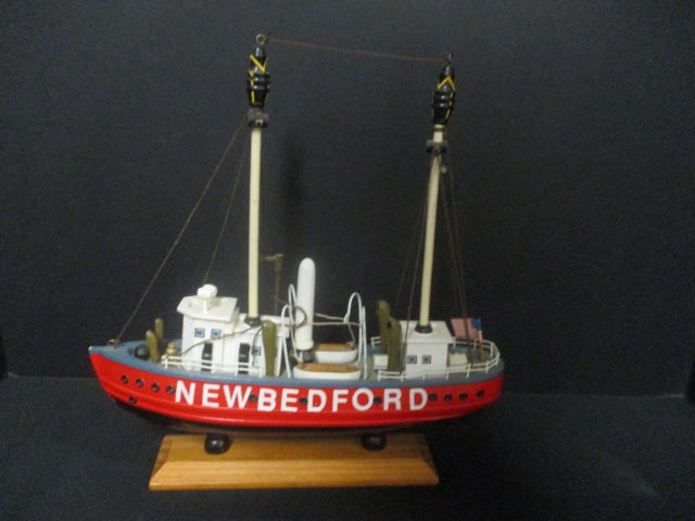 "New Bedford" Wooden Model Ship: 12" long, 12"h top of mast