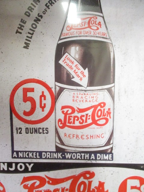Nostalgic Embossed Metal "Pepsi 5 Cent Bigger and Better Amazing!" Sign - 3