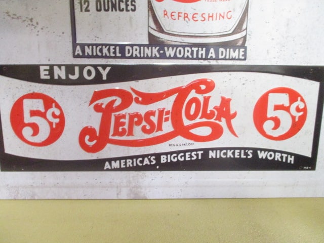 Nostalgic Embossed Metal "Pepsi 5 Cent Bigger and Better Amazing!" Sign - 4