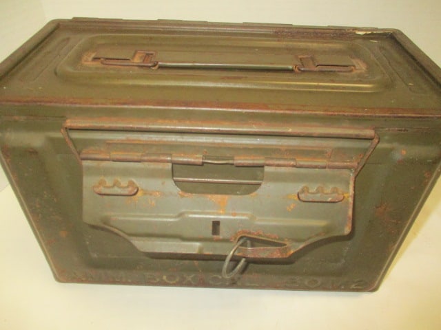 Vintage 1950's .50 Cal Ammo Box with Flaming Bomb Impressed Emblem - 3