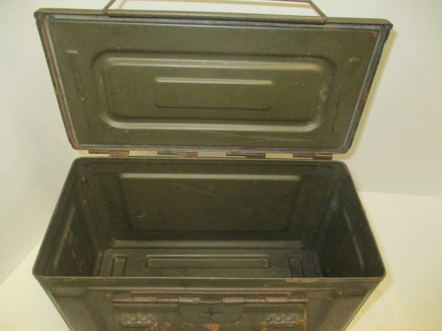 Vintage 1950's .50 Cal Ammo Box with Flaming Bomb Impressed Emblem - 4