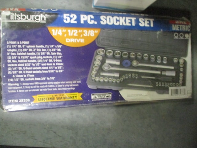 New Old Stock Pittsburgh 52 Piece Socket Set: SAE and Metric, sealed in plastic