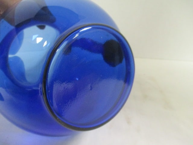 Vintage Cobalt Blue Glass Ball Pitcher with Ice Lip - 3