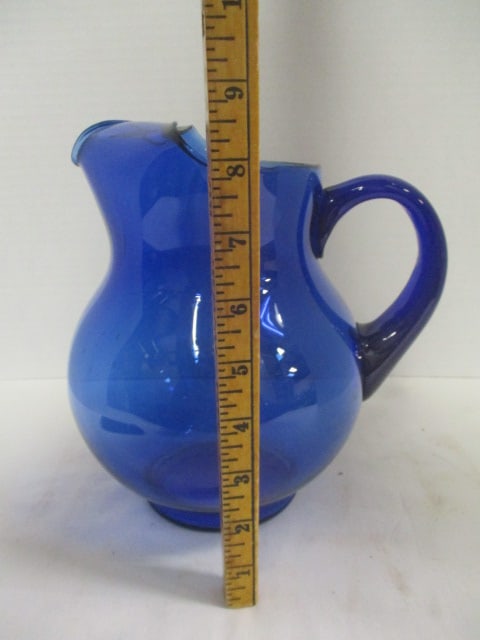 Vintage Cobalt Blue Glass Ball Pitcher with Ice Lip - 4