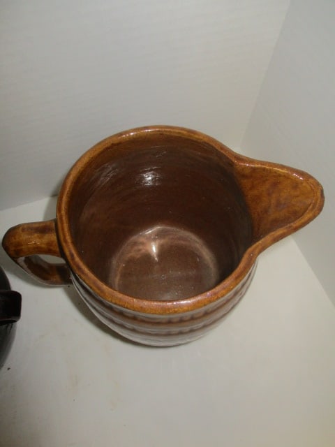 Circa 1920-30's Brown Stoneware Pitchers and Bean Pot - 3