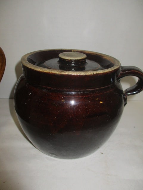 Circa 1920-30's Brown Stoneware Pitchers and Bean Pot - 4