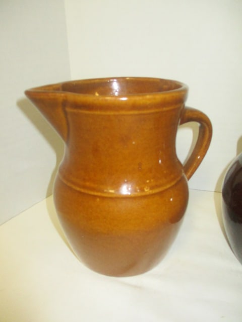 Circa 1920-30's Brown Stoneware Pitchers and Bean Pot - 6