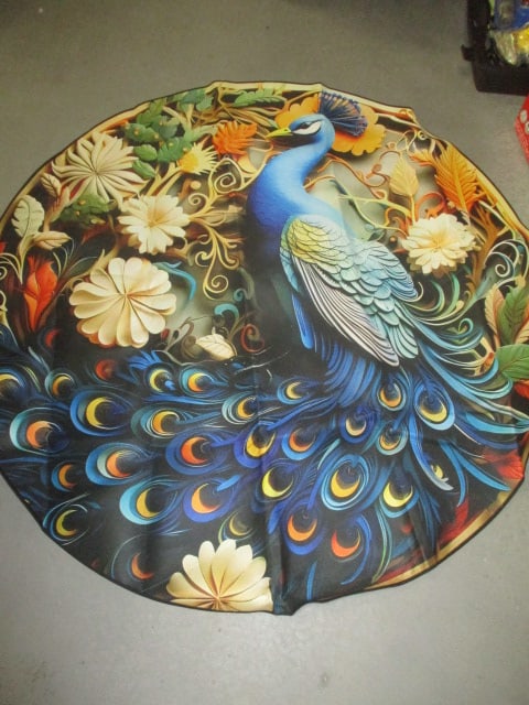 New Old Stock Colorful Peacock Rug: 59" x 59"