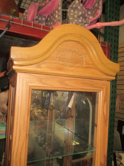 Oak Finish Illuminated Display Cabinet with Mirror Back and Glass Shelves - 2