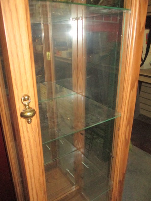 Oak Finish Illuminated Display Cabinet with Mirror Back and Glass Shelves - 3