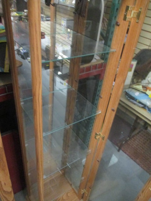 Oak Finish Illuminated Display Cabinet with Mirror Back and Glass Shelves - 4
