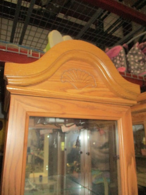 Oak Finish Illuminated Display Cabinet with Mirror Back and Glass Shelves - 2